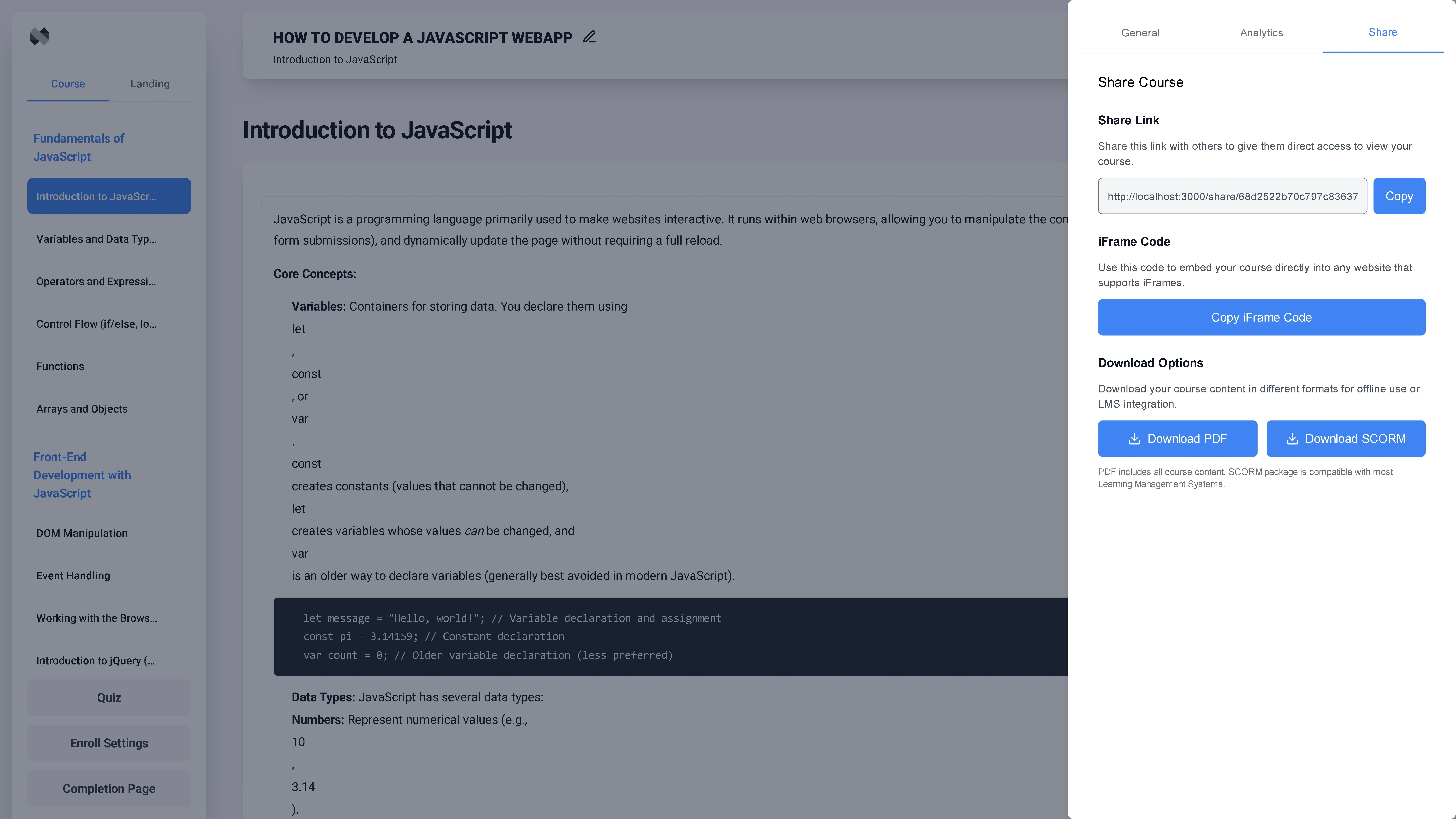 Course Export Feature