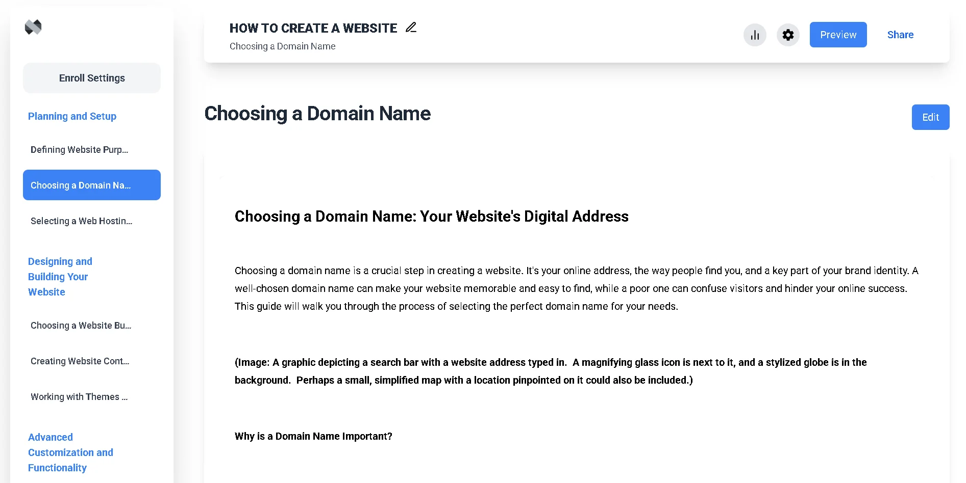 Course Generator Pro dashboard showing course creation process with AI-powered content creation, module structuring, and export options